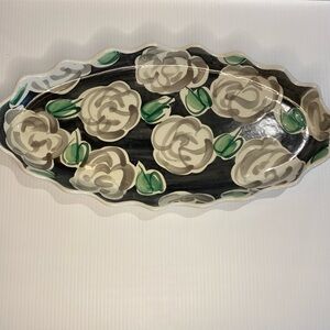 Vintage Fioriware Scalloped Edge Oval Tray Dish Hand Painted 17x8.5
